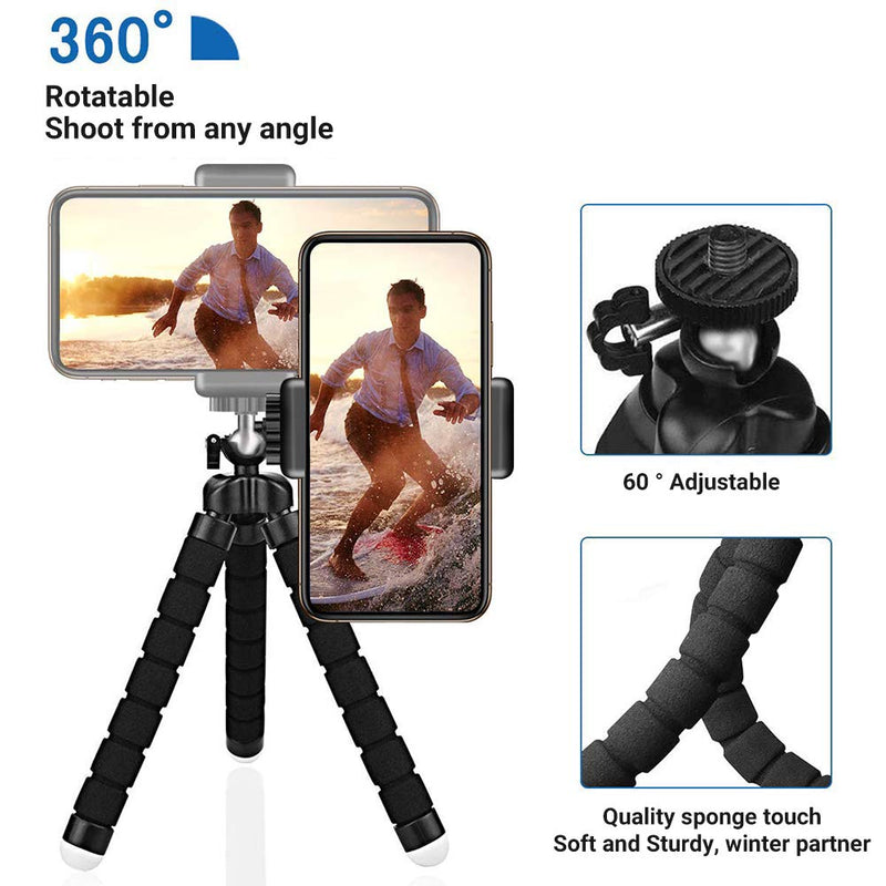 MAEXUS Phone Tripod, Camera Flexible Tripod with Bluetooth Remote and Universal Clip, 360° Adjustable Mini Travel Tripod Portable Camera Stand Holder for Father's Day