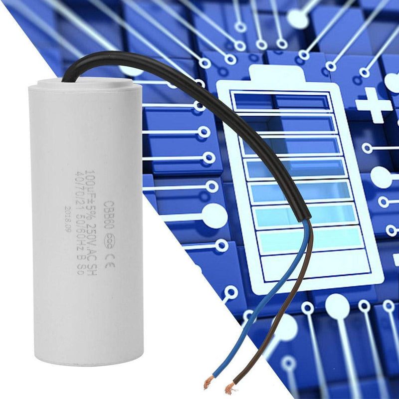 CBB60 Run Capacitor with Wire Lead 250V AC 100uF 50/60Hz Run Round Capacitors for Motor Air Compressor, Air Conditioners, Compressors and Motors - Heat Resisting, Low Leakage and Low Impedance