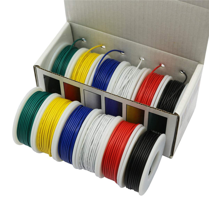 CBAZY Hook up Wire Kit (Stranded Wire Kit) 24 Gauge 6 Colors 32.8 feet Each Electrical Wire 24 AWG PVC Wire 24AWG D-(red+blue+green+yellow+white+black)
