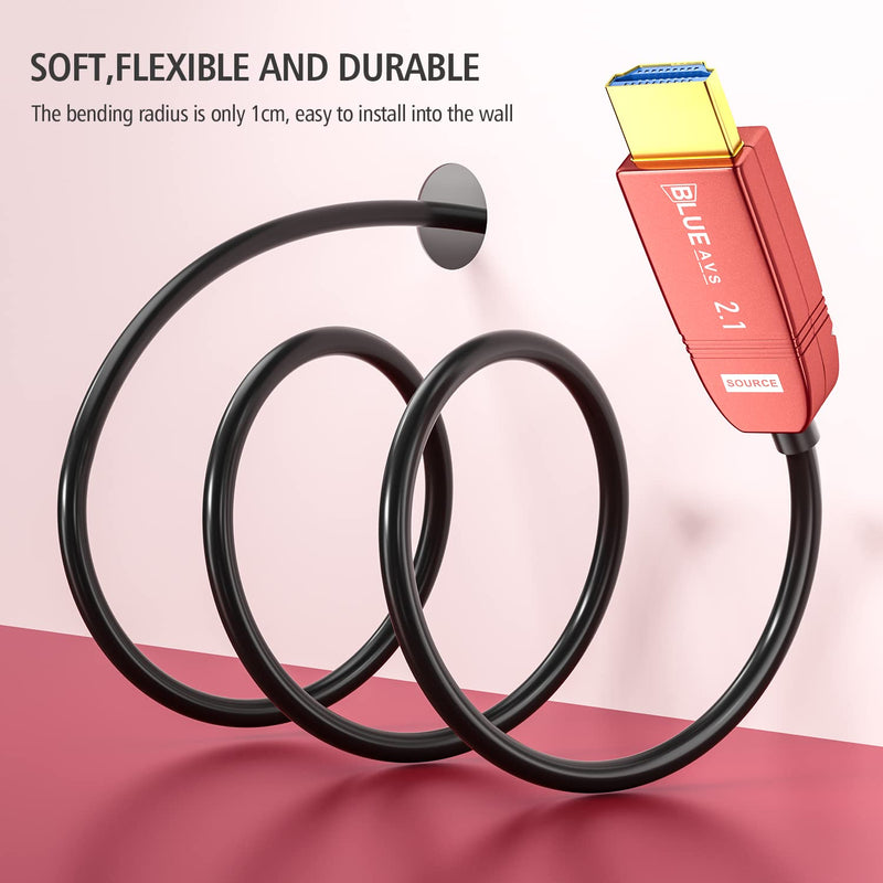 BlueAVS 8K HDMI 2.1 Fiber Optic Cable 15FT 48gbps 8K60Hz 4K120Hz Dynamic HDR eARC HDCP2.3 8K_15FT_BlackCable RedHousing