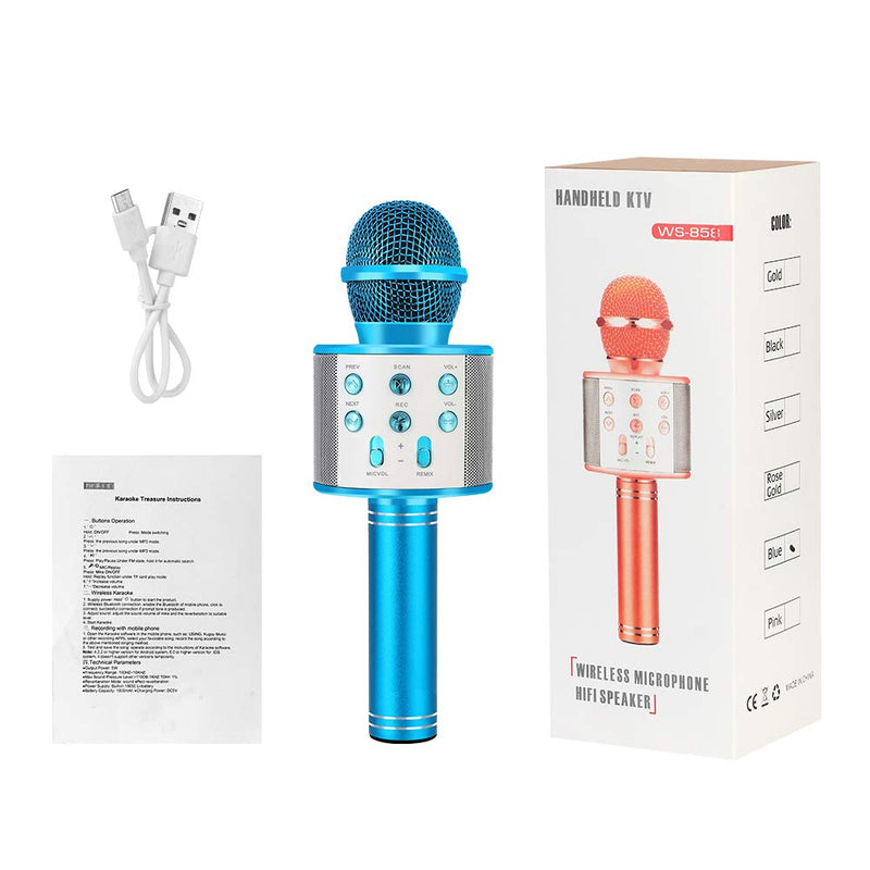 [AUSTRALIA] - Wireless Bluetooth Karaoke Microphone Rechargeable Portable Handheld Mic Speaker Music Player with Recording and Controllable LED Lights Christmas Birthday Party Home KTV for Kids Adults 