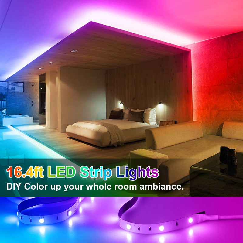 [AUSTRALIA] - 16.4ft LED Strip Lights, Music Sync Dimmable LED Strip Lights, 5050 RGB Color Changing Flexible LED Strip Lights with 44 Keys Remote & 12V Power Adapter,LED Tape Light Ideal for Party, Home Decoration 