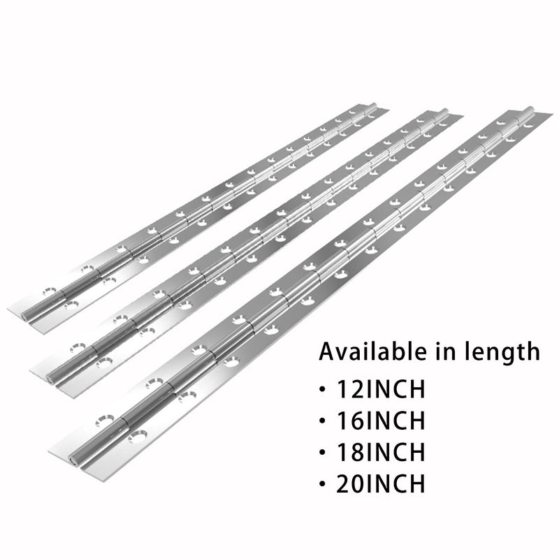 2PCS Piano Hinge 16 Inch, Stainless Steel Continuous & Piano Hinge Heavy Duty Piano Hinges, 0.04" Leaf Thickness, 0.5" Knuckle Length, Screw Included Silver