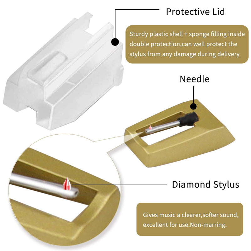 Record Player Needle, Upgraded Record Player Cartridge with Diamond Stylus Replacement for Crosley, ION, LP, Phonograph, and More (Gold) Gold