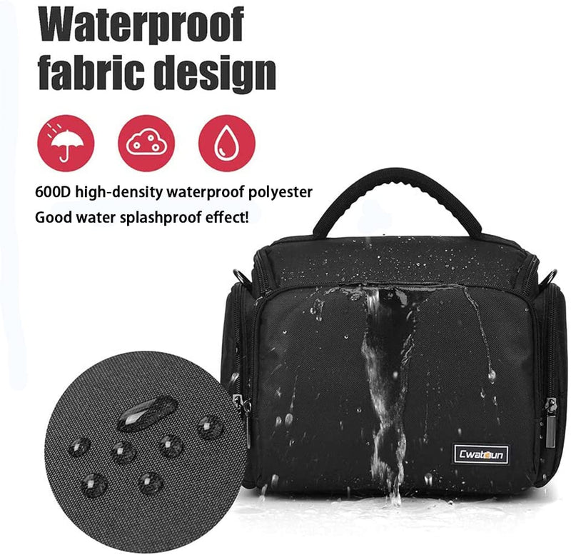 Cwatcun Shoulder Camera Bag Water Resistant Camera Bag Case for Nikon Canon Sony Pentax Olympus Panasonic Samsung Mirrorless SLR DSLR Photography Lens Accessories Large Black 1.0 BLACK L