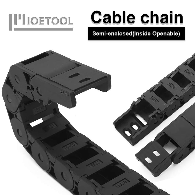 LMioEtool R28/38 15mm x 20mm(Inner H x Inner W) Black Plastic Cable Wire Carrier Drag Chain 1M Length for CNC, with End Connectors - Semi Enclosed Type (Inner Side openable) 15*20B