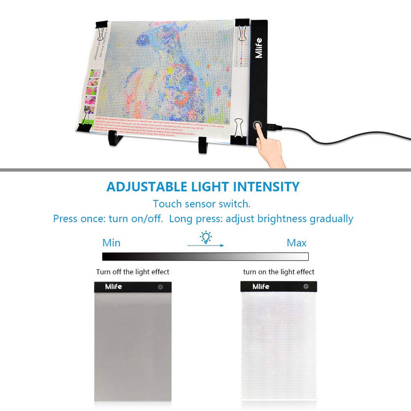 Mlife Diamond Painting A4 LED Light Pad - Dimmable Light Board Kit, Apply to Full Drill & Partial Drill 5D Diamond Painting with Detachable Stand and Clips A4+Stand