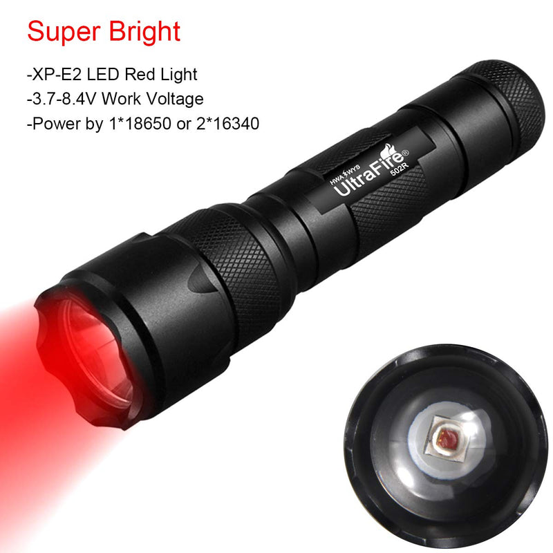 UltraFire WF-502R Zoomable Red Light Flashlight, Single Mode, XP-E2 Led 630nm, Hunting Lights with Clip, Adjustable Focus Emergency Flashlights