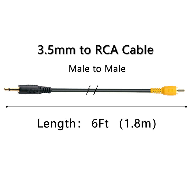 3.5mm to RCA Cable - iGreely 3.5mm 1/8 inch Mono Male Plug to RCA Male Jack Audio Cable Cord Gold Plated 1.8m (6Ft) 1Pack