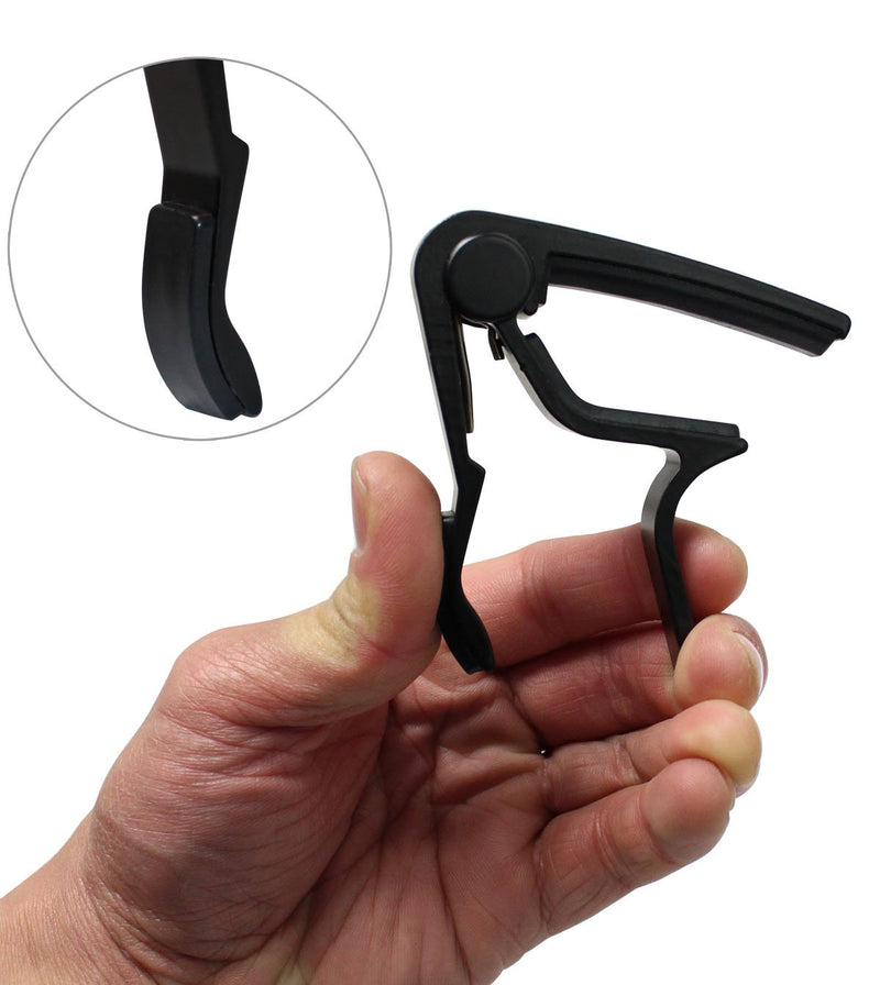 YMC Single-handed Guitar Capo Quick Change for Electric or Acoustic 6-String Guitar with 6 Picks,Guitar Strap Lock- Black