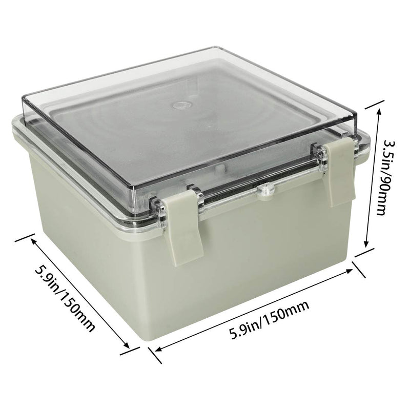LMioEtool ABS Plastic Dustproof Waterproof IP65 Junction Box Hinged Shell Universal Electrical Project Enclosure Gray, with PC Transparent Clear Cover 5.9 x 5.9 x 3.5inch(150 x150 x90mm) 5.9"x5.9"x3.5" CC