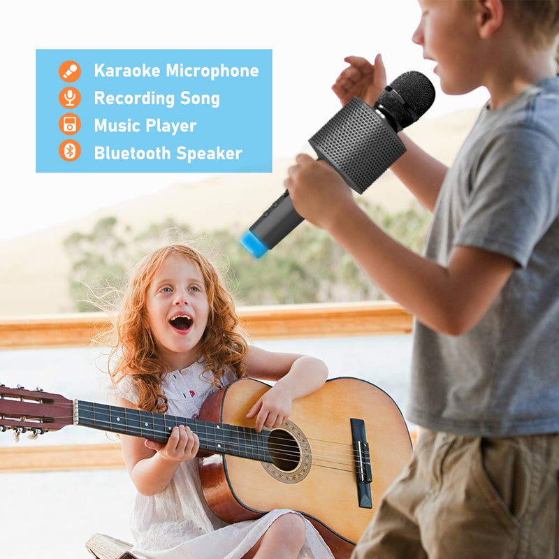 [AUSTRALIA] - BLAVOR Bluetooth Karaoke Microphone Wireless for Kids Adults, Magic Sing Portable Handheld Speaker Machine with LED Lights Home Party Birthday Toys for 4 5 6 7 8 9 10 11 12 Year Old Girls Boys(Gray) Gray 