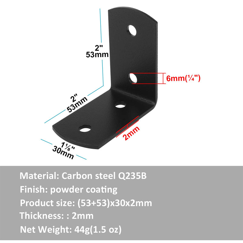 10 Pack 2 x 2 Inches Black Steel Corner Braces 90 Degree Joint,2mm Thickness Right Angle Bracket L Shaped Fasteners for Wood Furniture Chair Drawer Cabinet