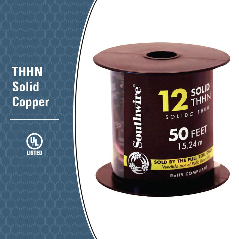 Woods 11587337 50' 12SOL BLK THHN Wire, 12 Guage