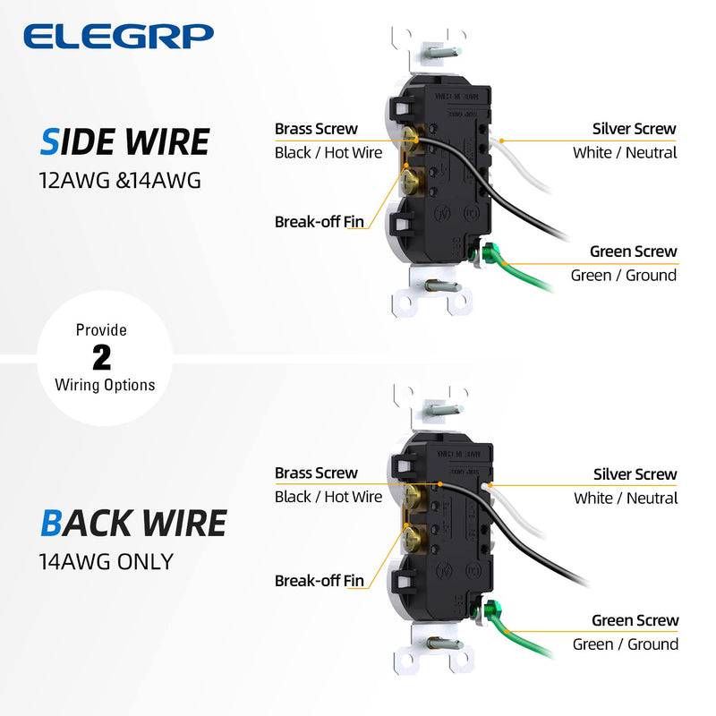 [AUSTRALIA] - ELEGRP Tamper-Resistant Duplex Receptacle, 20A 125V Standard Electrical Duplex Wall Outlet, 2 Pole 3 Wire, 5-20R, Self-Grounding, Residential Grade Straight Blade, UL (Glossy White, 10 Pack) Tamper Resistant 