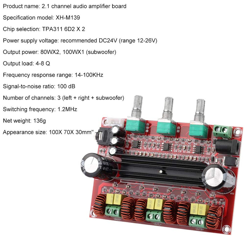 [AUSTRALIA] - Clyxgs TPA3116D2 2.1 Digital Power Amplifier Board, 2x80W+100W(Bass) Audio Stereo AMP Module for Audio System DIY Speakers 12-26V 