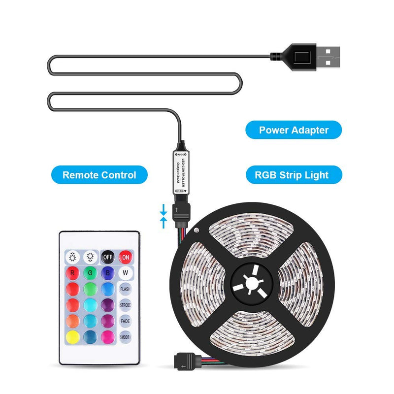 [AUSTRALIA] - 24HOCL LED Strip Lights 3.2ft Waterproof 5050 RGB LED Strip Lights with Remote, TV LED Backlight 5V USB LED Tape Light, Color Changing Bias Lighting Kit for HDTV Car Cabinet Tv Blacklights 3.2 FT 