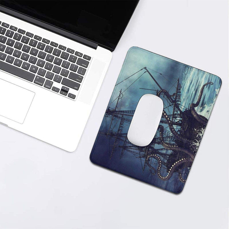 MSGUIDE Mouse Pad with Stitched Edge, Pirate Ship Octopus Rectangle Non-Slip Rubber Mousepad Gaming Mouse Pad for Laptop, Computer & Pc, 9.5 X 7.9 Inches 7.9 x 9.5 in