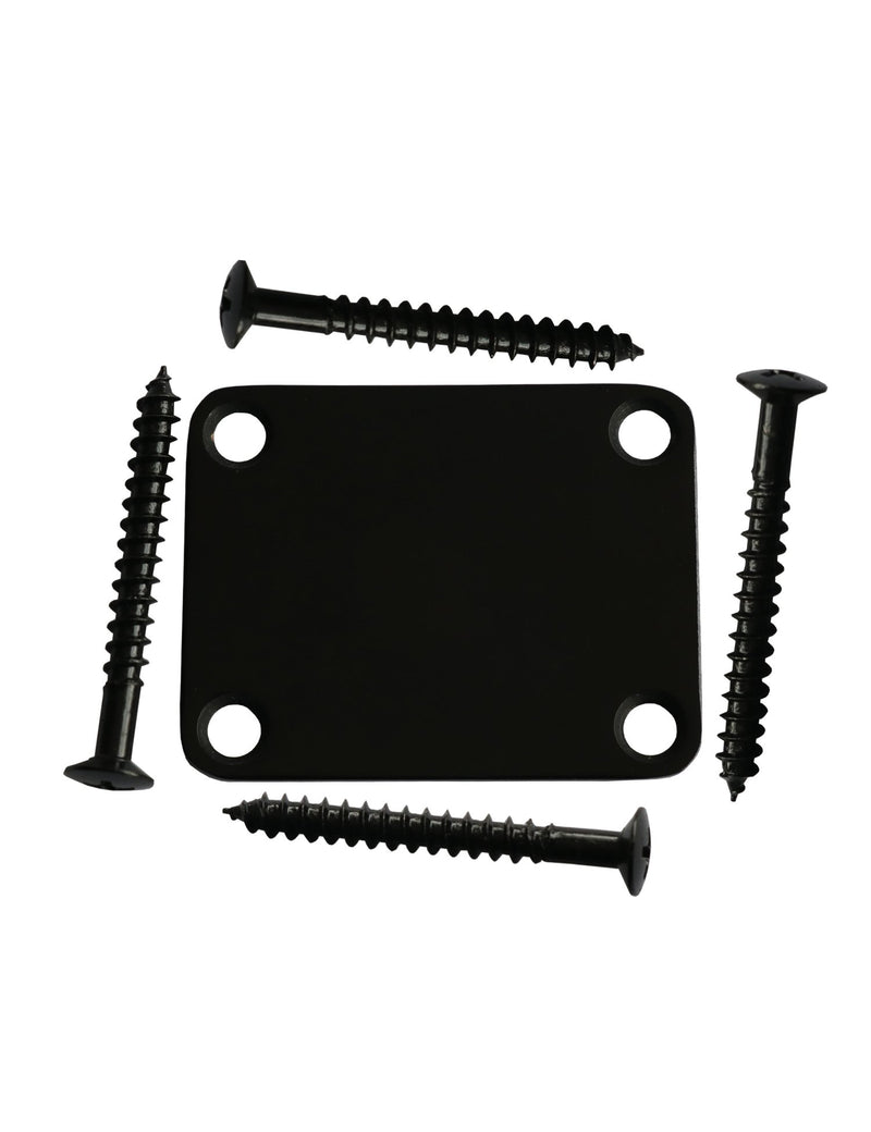 Metallor Guitar Neck Plate Standard 4 Holes with Screws 64 x 51mm Compatible with Strat Tele Style Electric Guitar Jazz Bass Parts Replacement Pack of 1Set Black.