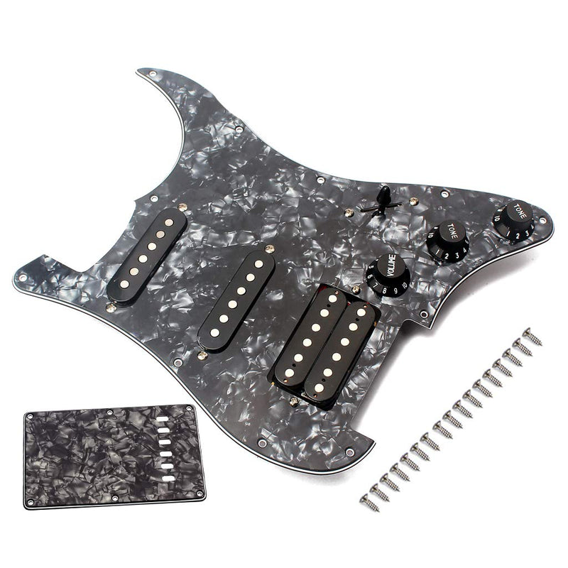 Alnicov Electric Guitar Pickguard 3-ply SSH Loaded Prewired Humbucker Pickguard Pickups Set for Guitar,Black Pearl