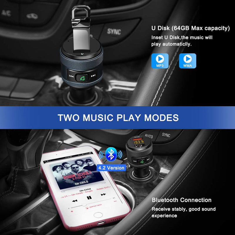 Electop Bluetooth FM Transmitter for Car, QC3.0 Wireless Bluetooth FM Transmitter Car Charger Radio Adapter Music Player Car Kit with Hands Free Calling Dual USB Socket Charger Support USB Flash Drive