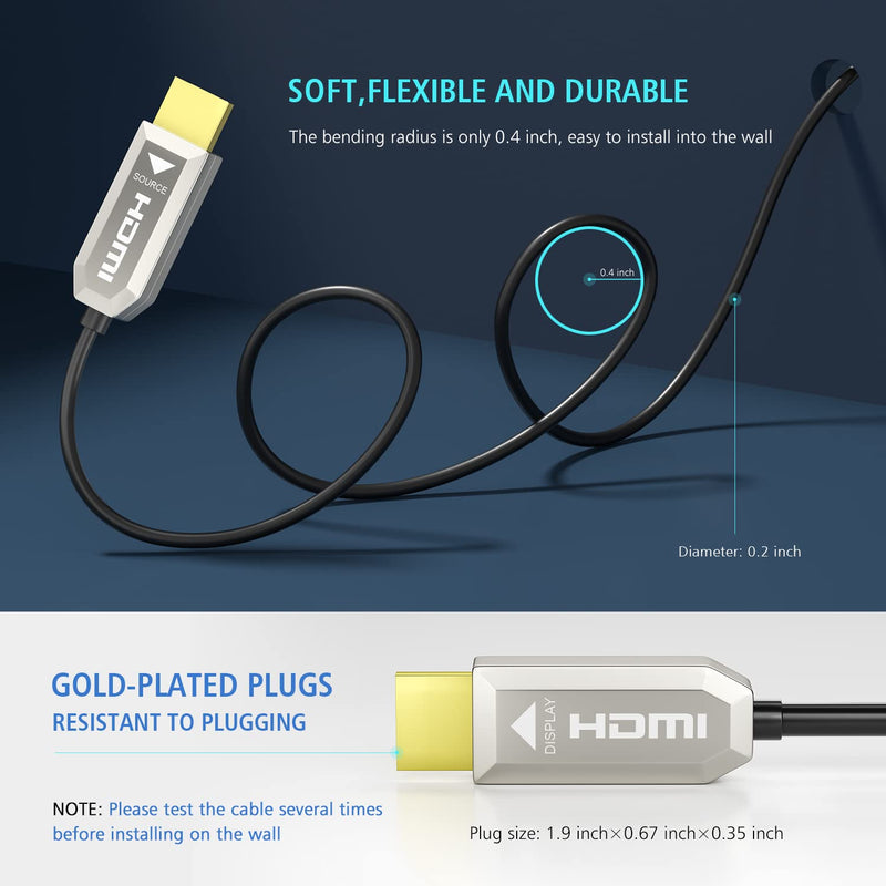 AOZISTech 8K HDMI 2.1 Fiber Optic Cable 50FT 8K@60Hz 4K@120Hz 48Gbps Dynamic HDR eARC Compatible with PS5/4, Xbox Series X, RTX 3080 3090, LG C9 8K_50FT Silver