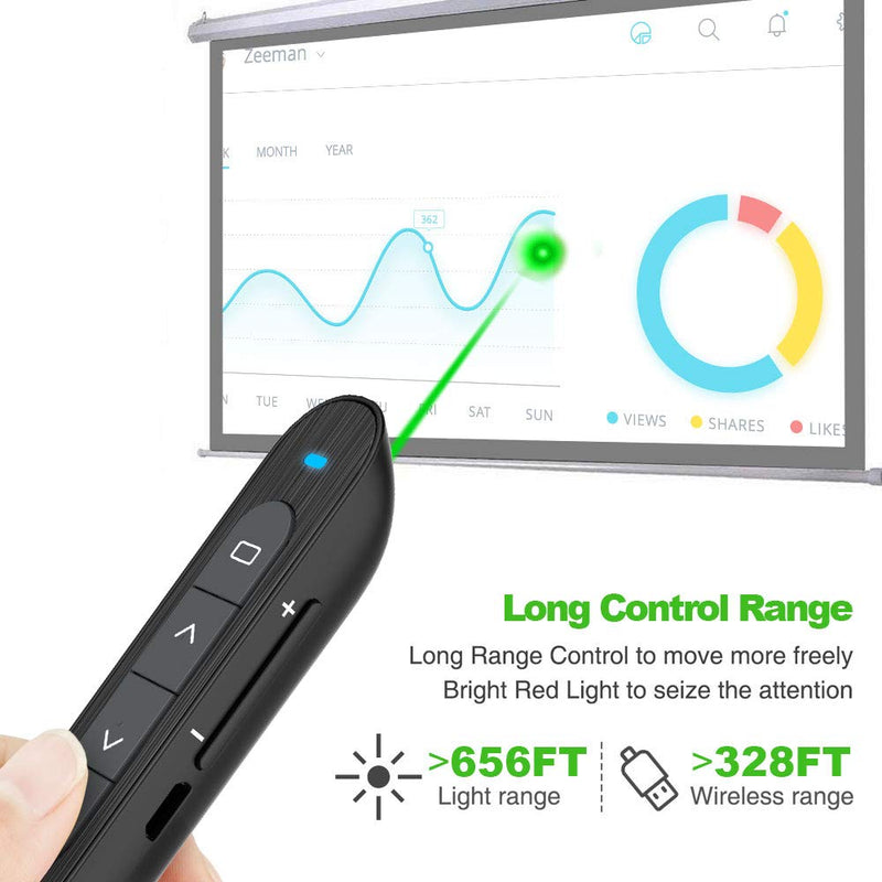 NORWII N76 Wireless Presenter with Green Light, 330FT Ofifice Presentation Remotes Presentation Clicker for Powerpoint Presentations, Presentation Pointer Slide Clicker Supports Hyperlink/Volume