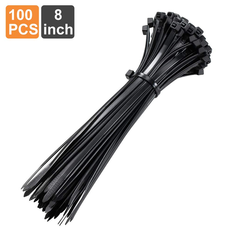 Zip Ties 8 inch Black Zip Ties with 50 Pounds Tensile Strength,Cable Ties,100 Pieces,by Tantti Supply