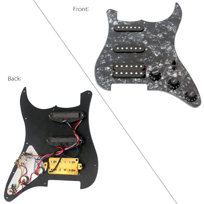 ammoon 3-ply SSH Loaded Prewired Humbucker Pickguard Pickups Set for Strat ST Electric Guitar Black Pearl