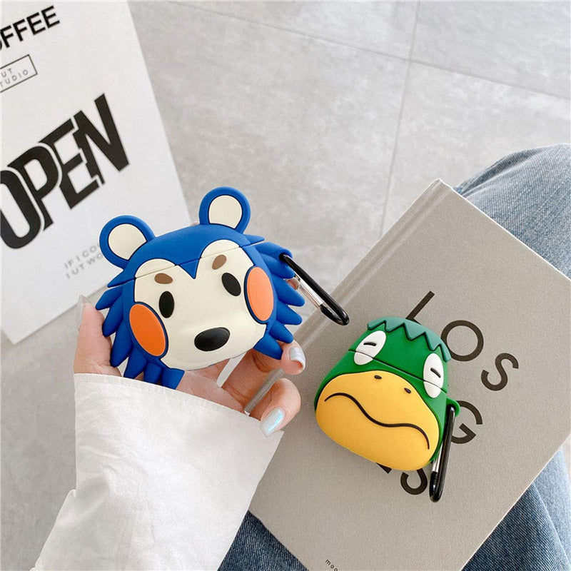 TOUBN Wireless Charging Air pods Case, 3D Cute Hedgehog Animal Design Earphone Skin, Soft Silicone Shockproof Waterproof Cover Compatible for Airpods 1/2, Creative Protector with Keychain Airpods 1, 2