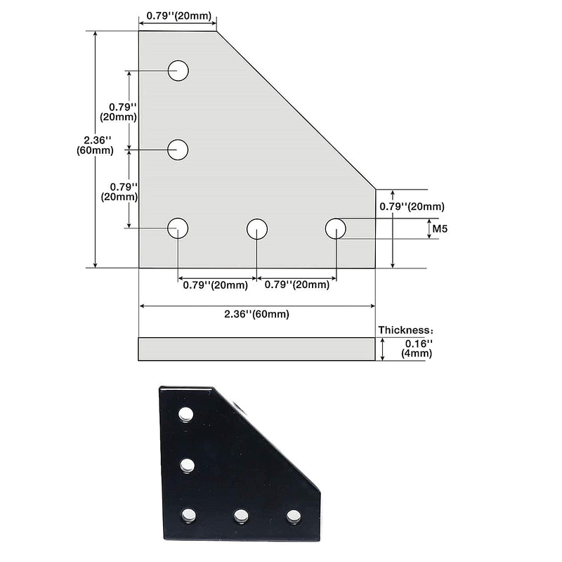 [AUSTRALIA] - YVSPTIK 8PCS/Set Surface Anodic Oxidation Black L Shape Corner Bracket Plate 5-Hole Outside Joining Plate for 2020 Series Aluminum Profile 3D Printer Frame (2020, Black L-8pcs) 