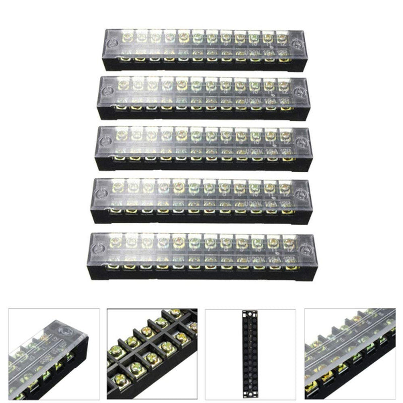 Summer-Home 5Pcs 15A 600V 12 Position Covered Dual Row Screw Terminal Barrier Strip Block Connector Bar