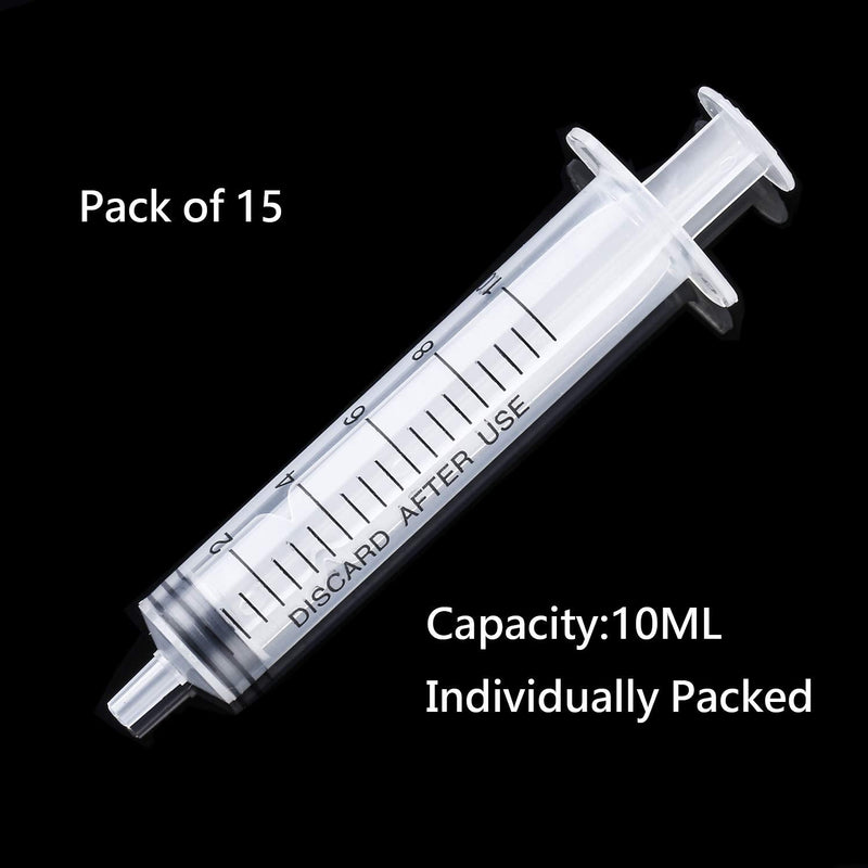 15 Pack 10ml Plastic Sterile Syringes, for Science Labs, Oral Liquids Measuring, Glue Resin Dispensing or Little Animals Feeding