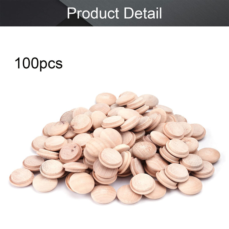 MroMax 100Pcs Round Wood Button Plugs 0.79" Dia Cherry Hardwood Furniture Buttons Caps 20mm Wooden Screw Covers for Screw Holes Craft Furniture Decoration Woodworking