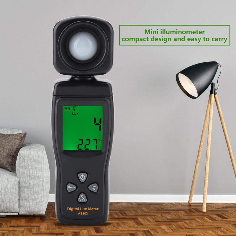 Smart Sensor AS803 Adjustable Mini Digital Luxmeter Light Meter -10~50 with LCD Display, Rope, Cover