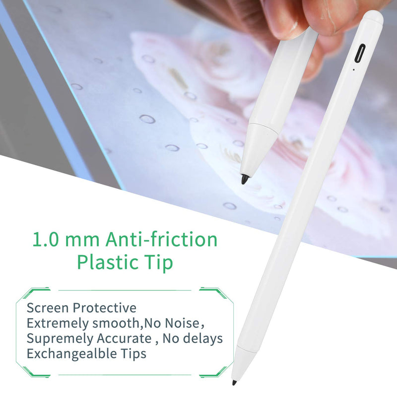 Stylus Pencil for 2020 iPad 8th Generation 10.2" with Palm Rejection 1.5mm Replaceable Fine Tip 2nd Active Stylus Compatible with Apple Pencil for iPad 10.2-in 8th Gen Drawing Pen Type C Charge White
