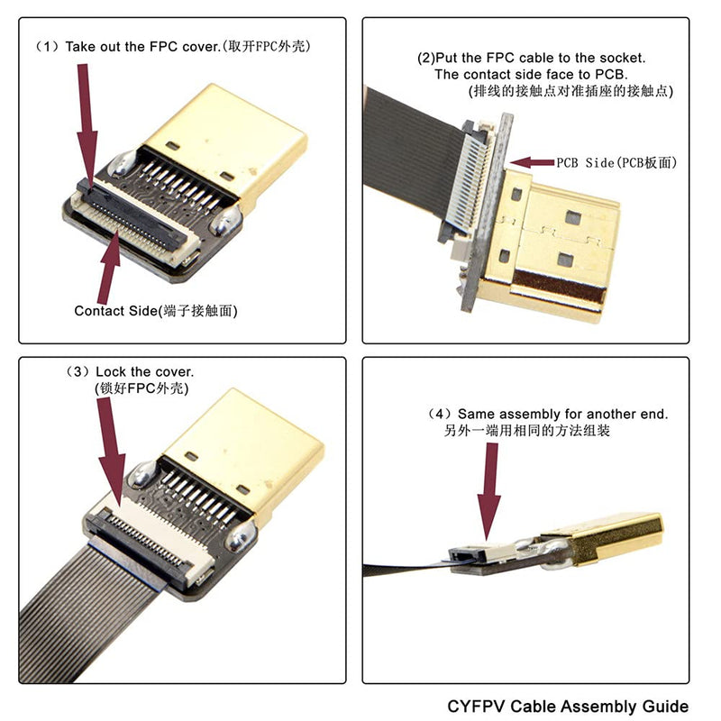 Xiwai 10CM CYFPV Dual 90 Degree Right-Up Angled HDMI Type A Male to Male HDTV FPC Flat Cable for FPV HDTV Multicopter Aerial Photography 0.1m