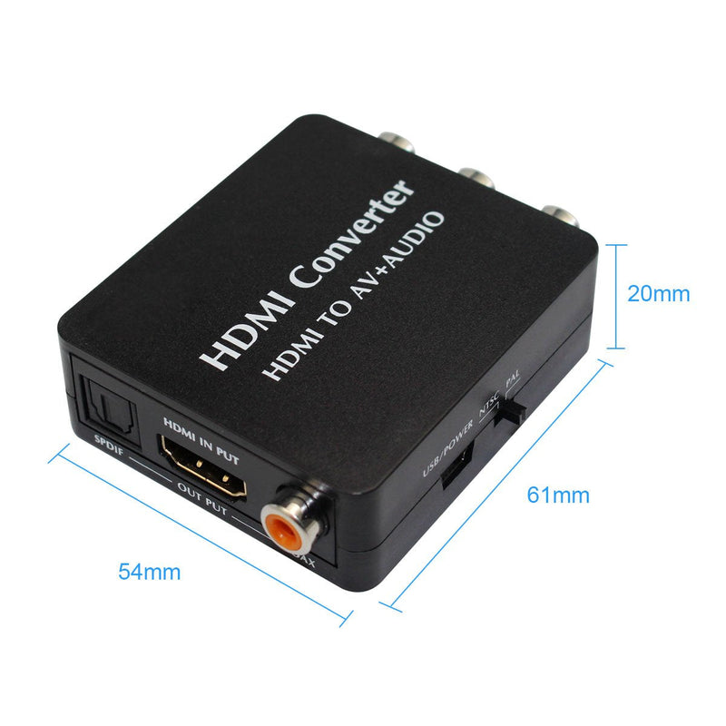 HDMI to AV and Audio Converter Support SPDIF Coaxial Audio NTSC PAL Composite Video HDMI to 3RCA Adapter for TV/PC/PS3/Blue-ray DVD 1080p