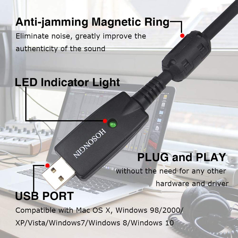 USB Microphone Cable 3.3 Feet, HOSONGIN USB Male to XLR Female Mic Link Converter Cable Studio Audio Cable Connector Cords Adapter for Microphones or Recording