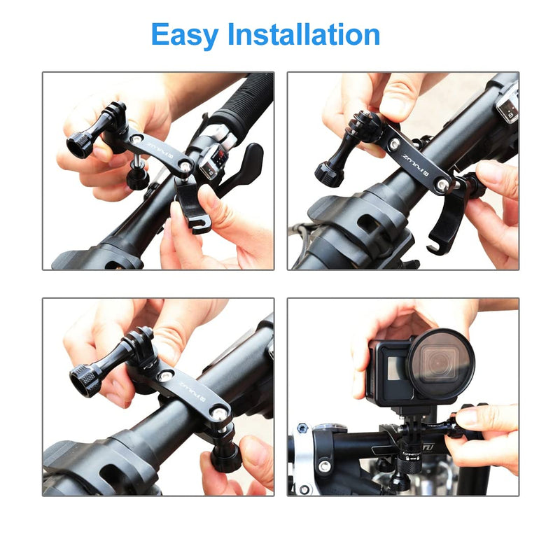 Bike Motorcycle Handlebar Mount, PULUZ 360 Degree Rotation Aluminum Bicycle Moto Camera Mount for GoPro HERO10 9 8 7 6 5 4 Session & DJI Osmo Action Horizontal