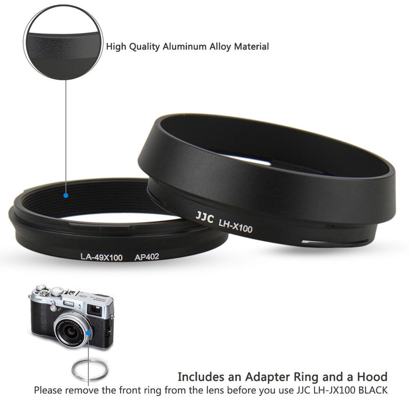 Lens Hood Set JJC Lens Shade for Fuji Fujifilm X100V X100F X100S X100T X100 X70 Replaces Fujifilm LH-X100 Lens Hood & Adapter Ring Aluminum Alloy -Black Model 2 Black