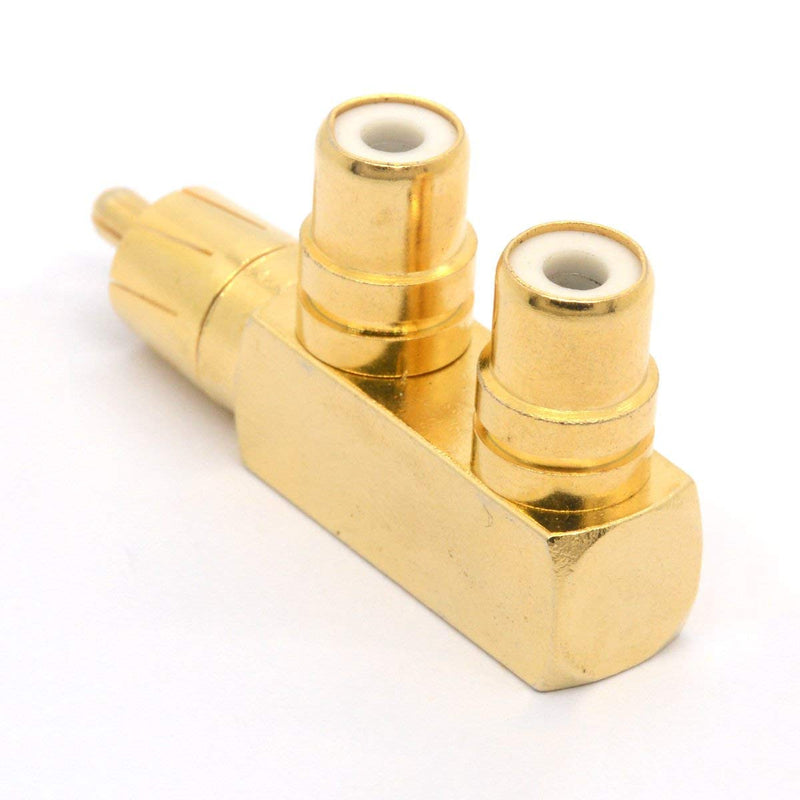 Right Angle RCA Splitter Adapter 90 Degree RCA Male to 2 Female Adaptor Gold-Plated Connector