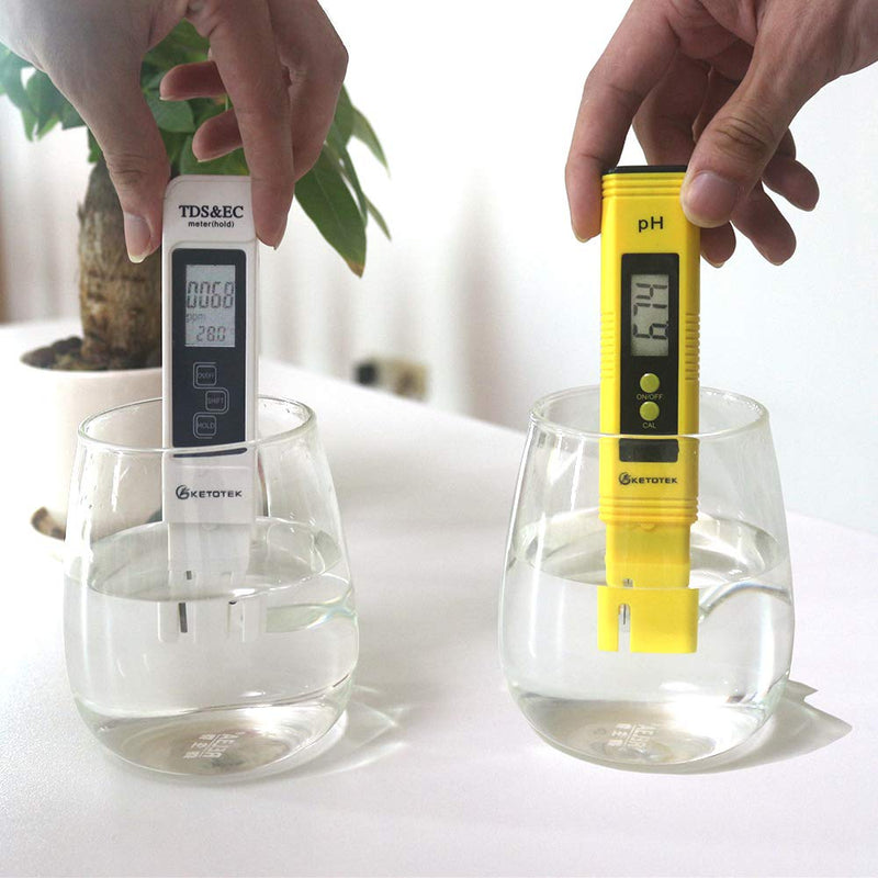 KETOTEK Digital Water TDS Meter PH Meter, PPM Tester has TDS-EC-Temp (3-in-1) and ±2% Accuracy, PH Tester with 0-14.00PH and 0.01 Accuracy, TDS PH Meters for Aquariums Water, Hydroponics, RO System PH+TDS&EC