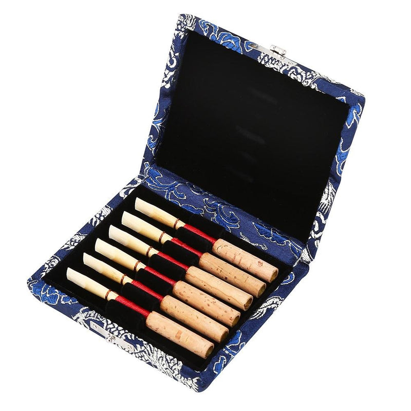 Wooden Oboe Reed Case Holder Box for 6pcs Oboe Reeds Silk Cloth Cover Reed Case Holder Storage(Blue)