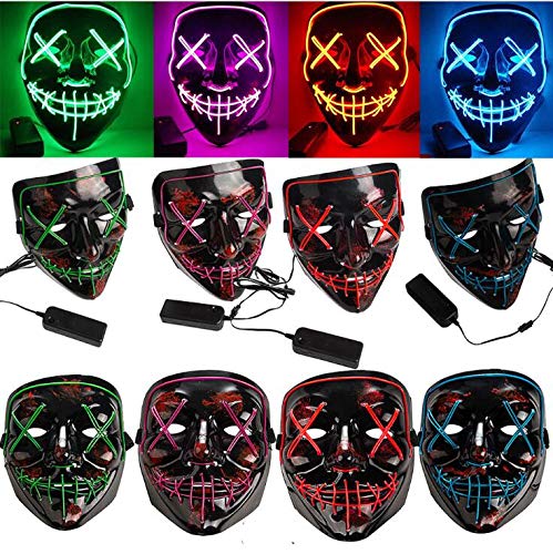 Moonideal Halloween Light Up Mask EL Wire Scary Mask for Halloween Festival Party Sound Induction Twinkling with Music Speed Blue