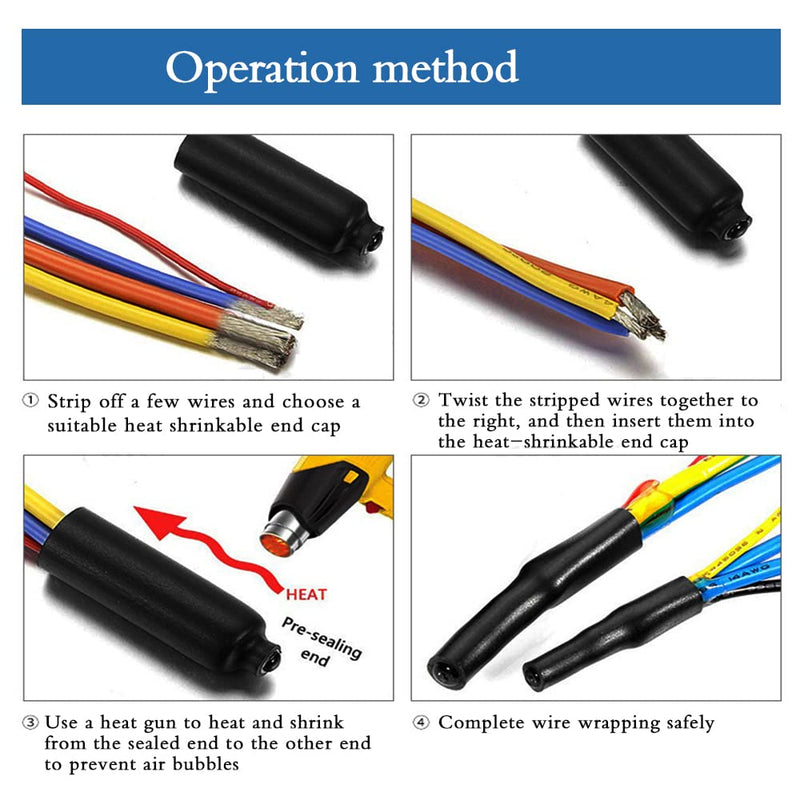 Domecka 420PCS Waterproof Heat Shrink End Caps Tubing, Wire Shrink Wrap Tubing, Electrical Wire Cable Wrap Marine Grade Sealed Heat Shrinkable Tubing, Adhesive Lined Tube Seal Heat-shrinkable Cap