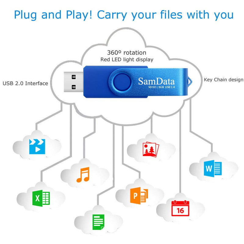 SamData 8GB USB Flash Drives 2 Pack 8GB Thumb Drives Memory Stick Jump Drive with LED Light for Storage and Backup (2 Colors: Black Blue) Blue Black 8GB*2