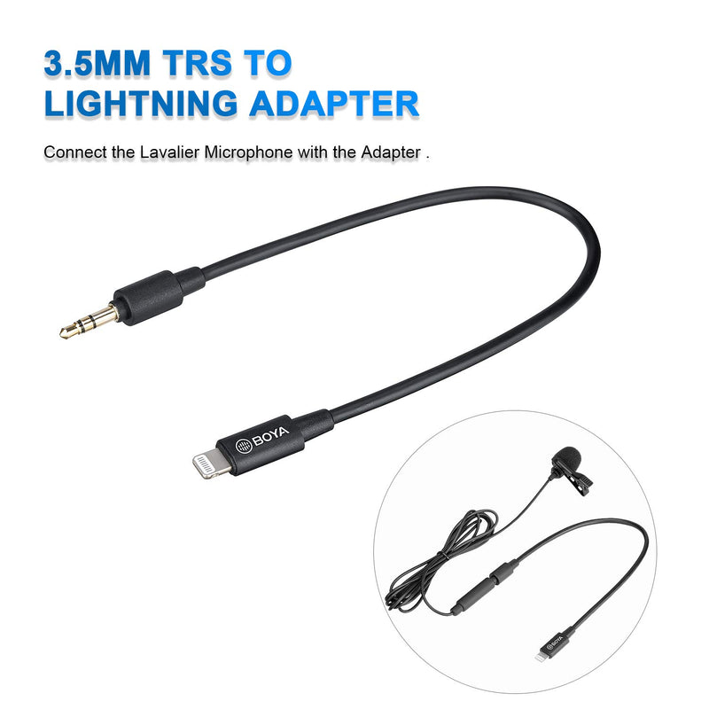 Lavalier Lightning Microphone, BOYA BY-M2 Universal Lapel Mic with Lightning Plug Adapter Compatible with iPhone 11 10 X 8 7 MAC iPad YouTube Video Facebook Live (20ft)