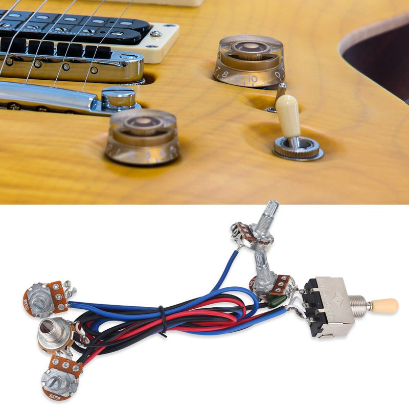 Guitar Wiring Harness Kit, 3 Way Switch 2 Volume 2 Tone 1 Jack 500K Pots for Les Paul LP Guitar