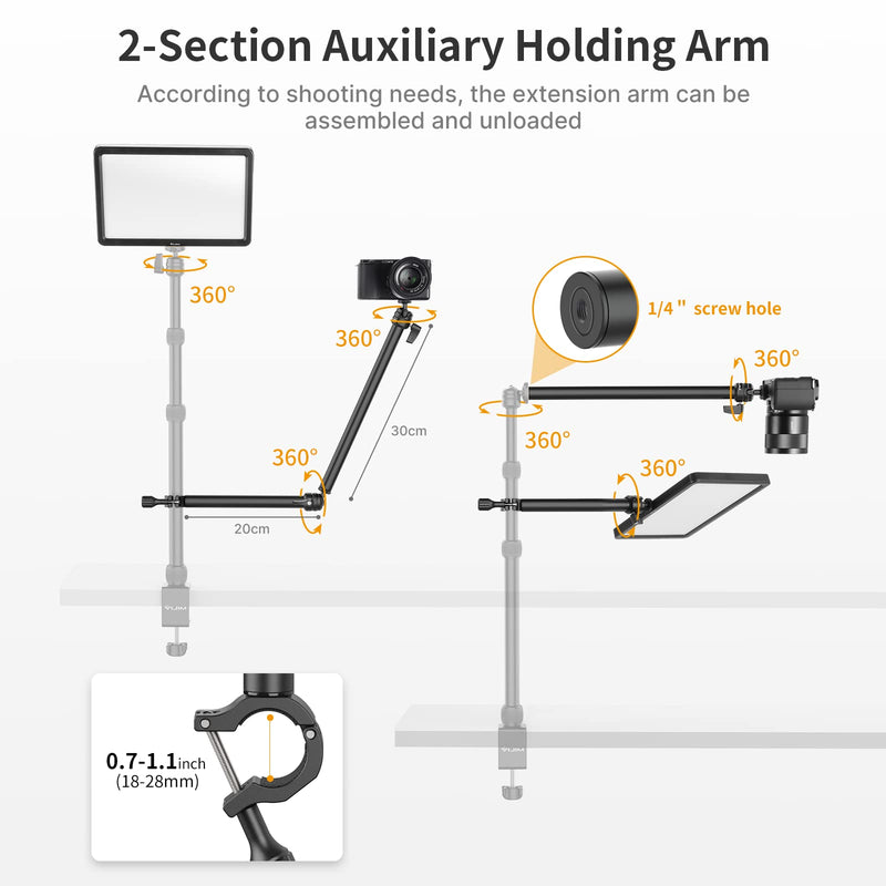 VIJIM Flexible Arm Auxiliary Holding Arm, Detachable 2-Section Magic Arm for Any Camera Desk Mount, Cameras, Lights and More, Multi Mount Accessory (LS04) LS04